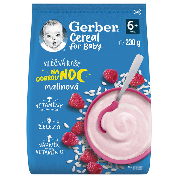 Gerber Cereal Mliečna KAŠA Dobrú noc Malinová (od ukonč. 6. mesiaca) 230g