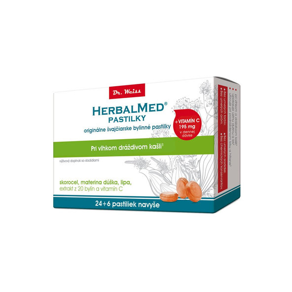 HERBALMED PASTILKY pre odkašliavanie - Dr.Weiss (isl. lišajník, tymian, 20 bylín, vit.C) pastilky 24+6ks