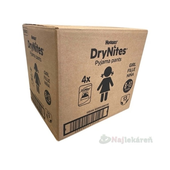 HUGGIES DryNites L plienkové nohavičky pre dievčatá 8-13 rokov JUMBO 30-48kg 4x13ks