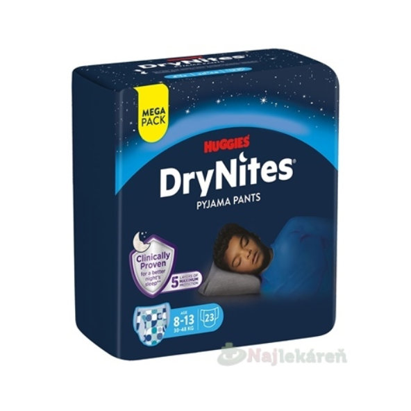 HUGGIES DryNites L pre chlapcov 8-13 rokov MEGA plienkové nohavičky 30-48kg 23ks