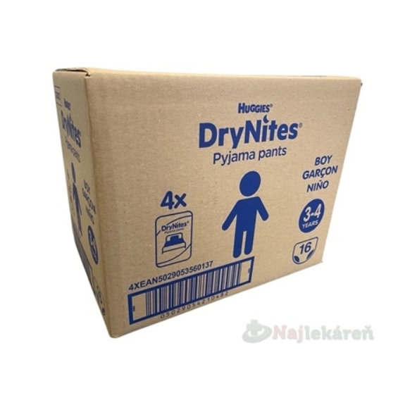 HUGGIES DryNites S plienkové nohavičky pre chlapcov 3-4 roky JUMBO 12-21kg 4x16ks