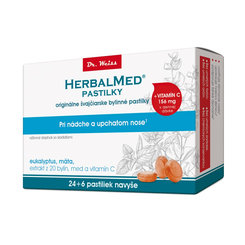 Herbalmed pastilky Dr. Weiss – eukalyptus, mäta + vit. C 24+6ks