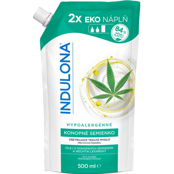INDULONA Tekuté mydlo KONOPNÉ SEMIENKO ošetrujúce na ruky pre citlivú pokožku náhradná náplň 500ml