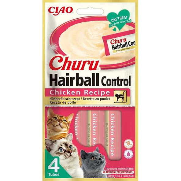 Inaba Churu Hairball cat maškrta pre mačky Kura 4tuby 56g