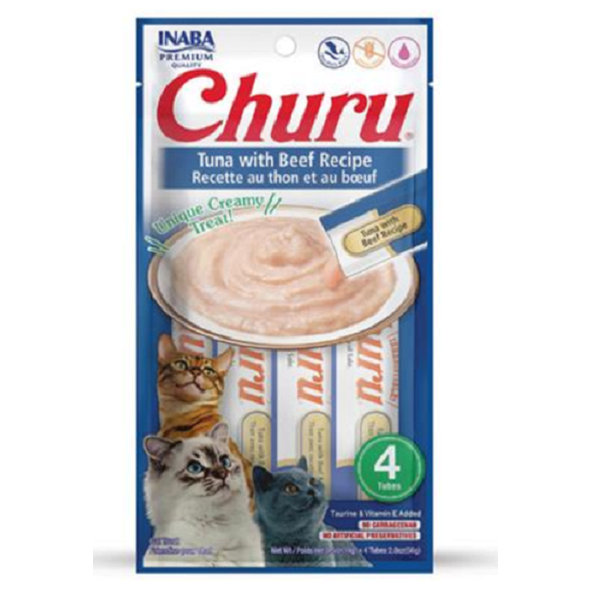 Inaba Churu Pyré cat maškrta pre mačky Tuniak s hovädzou príchuťou 4tuby 56g