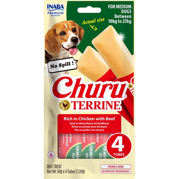 Inaba Churu Terrine dog maškrta pre psy kura s hovädzím 4x30 g