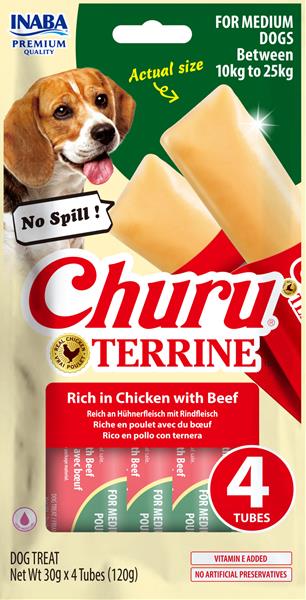 Inaba Churu Terrine dog maškrta pre psy kura s hovädzím 4x30 g