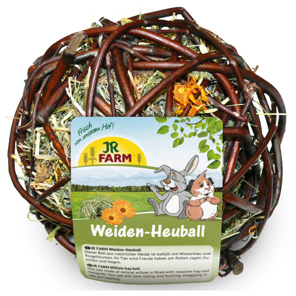 JR FARM loptička z vrbového prútia plnená senom pre hlodavce 80g/13cm