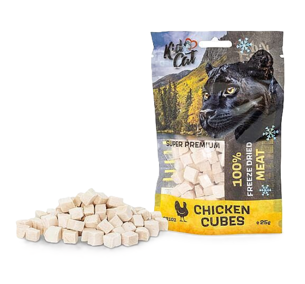 KIDCAT SUPER PREMIUM 100% mrazom sušené kuracie kocky pre mačky 25 g