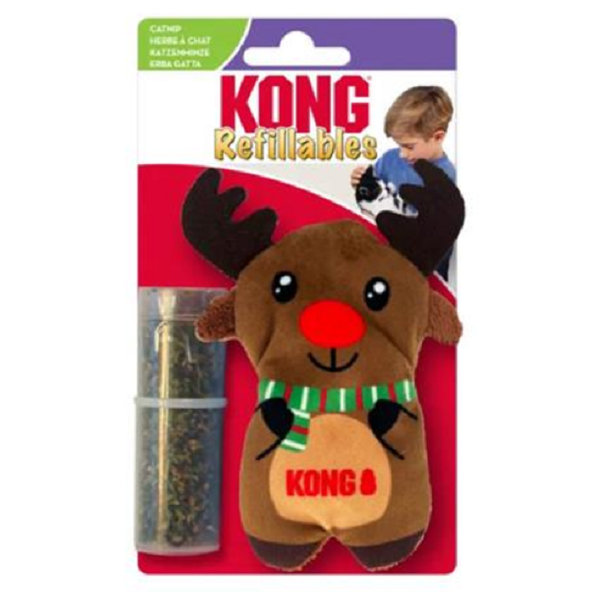 Kong Cat Holiday Refillables Reindeer, hnedá, polyester s catnipom hračka pre mačky