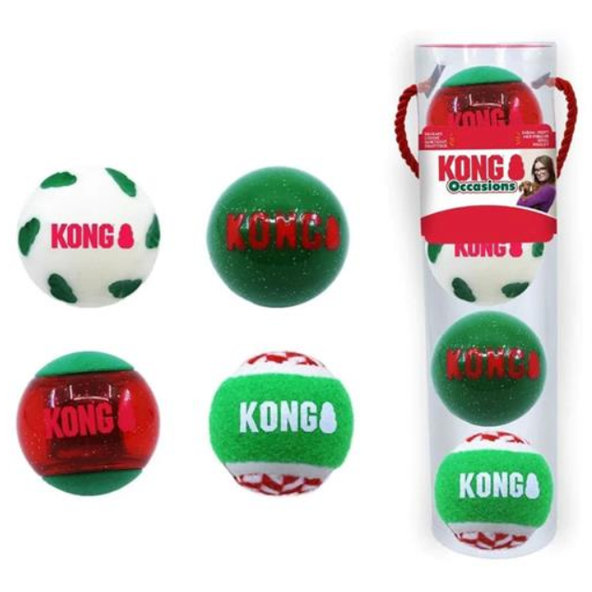 Kong Dog Holiday Occasions Balls s pískatkom, guma termoplastická, M (4 ks/bal.) hračka pre psy