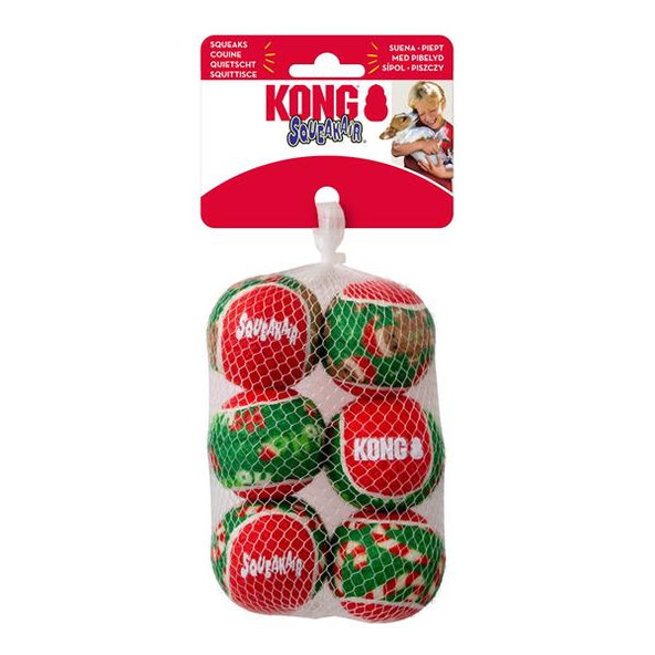 Kong Dog Holiday SqueakAir® Balls s pískatkom, guma, vulkanizovaná hračka pre psy S (6 ks/ bal.)