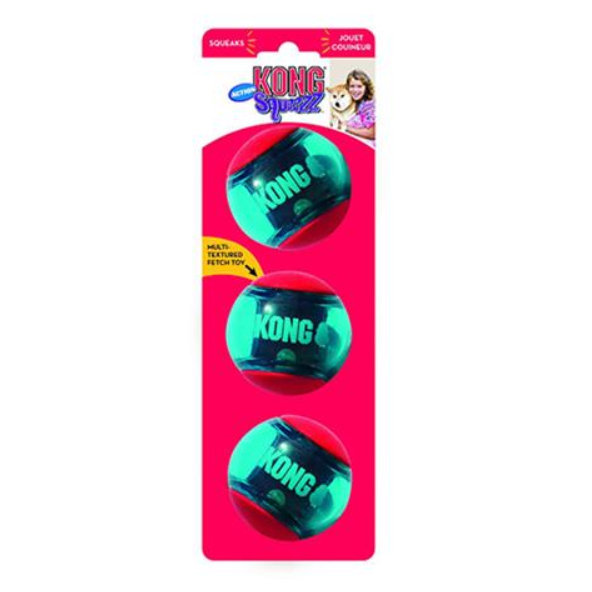 Kong Dog Squeezz Action Lopta s pískatkom, guma termoplastická, M hračka pre psy 3 ks