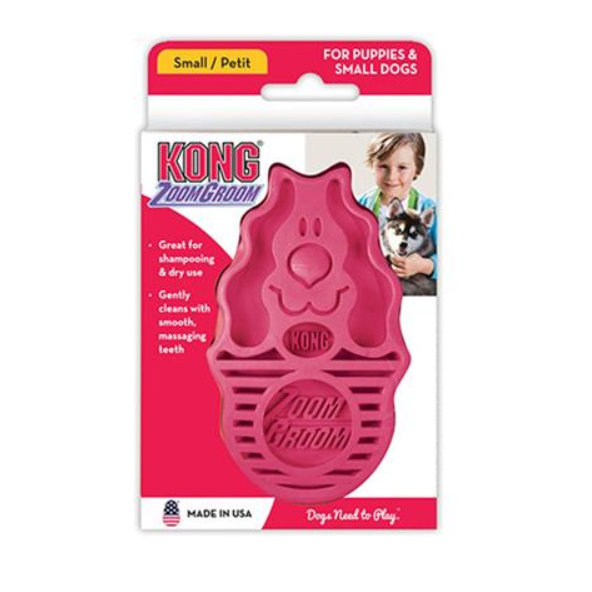 Kong gumový hrebeň pre psy ZoomGroom ružový L - 11,5 × 7 × 2,5 cm