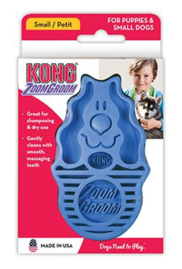 Kong gumový hrebeň pre psy ZoomGroom modrý L - 11,5 × 7 × 2,5 cm