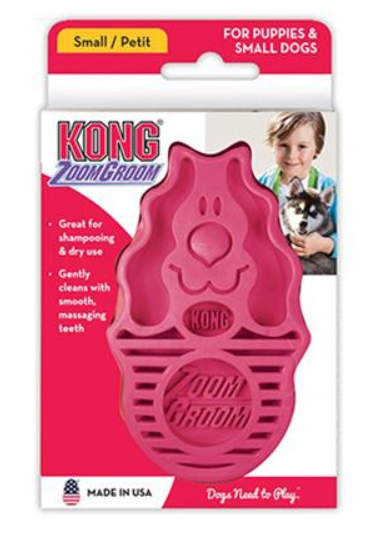 Kong gumový hrebeň pre psy ZoomGroom ružový L - 11,5 × 7 × 2,5 cm