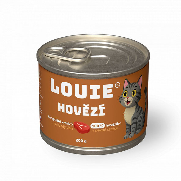 Konzerva LOUIE hovädzie, prebiotika 200g pre mačky 2+1 zdarma