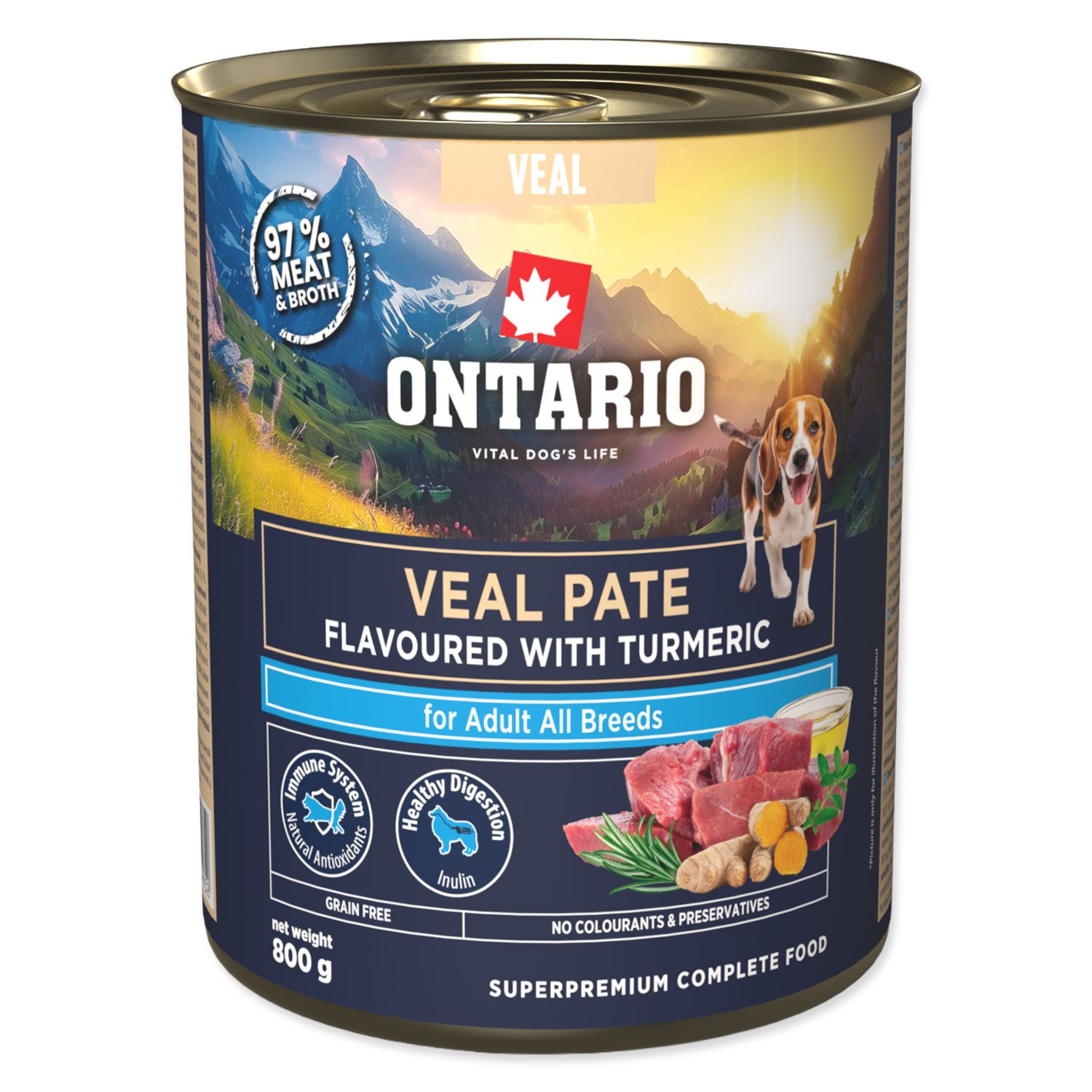 Konzerva Ontario Adult teľacie paté s príchuťou kurkumy 800 g