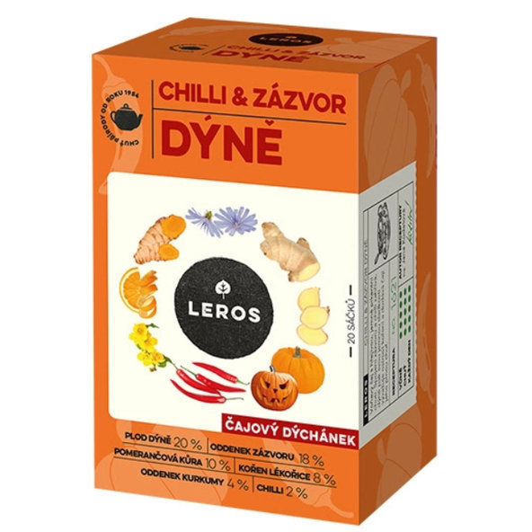 LEROS ČAJOVÁ CHVÍĽKA CHILLI & ZÁZVOR TEKVICA bylinný čaj aromatizovaný nálevové vrecká 20x2g