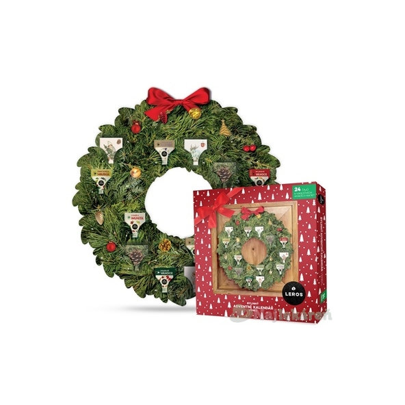 LEROS BYLINNÝ ADVENTNÝ KALENDÁR VENIEC 5, 24 druhov čajov po 1 vrecúšku + papierový veniec + hracie karty 24ks (41,7g)