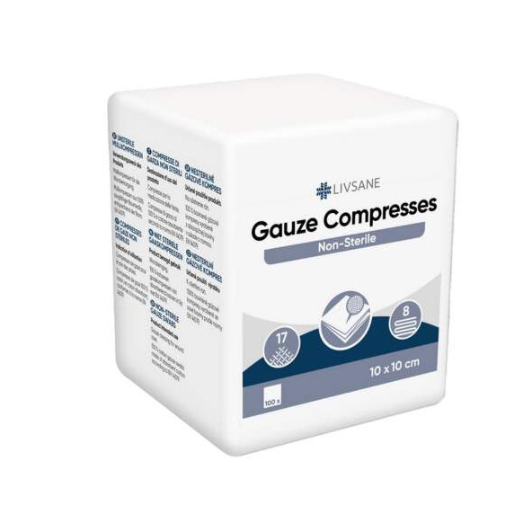 LIVSANE GÁZOVÉ KOMPRESY nesterilné 10x10cm 100ks