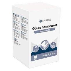 LIVSANE GÁZOVÉ KOMPRESY nesterilné 7,5x7,5cm 100ks