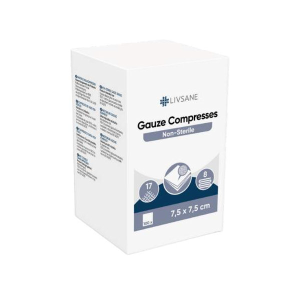 LIVSANE GÁZOVÉ KOMPRESY nesterilné 7,5x7,5cm 100ks