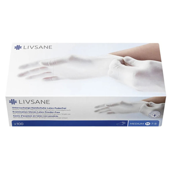 LIVSANE Latexové rukavice nepúdrované M veľ. 7-8, nesterilné 100ks