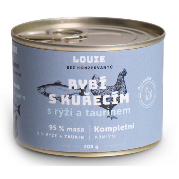 LOUIE konzerva pre mačky ryba a kuracie s ryžou a taurínom 200 g