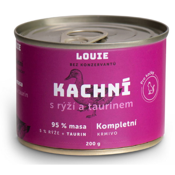 LOUIE konzerva pre mačky s kačicou, ryžou a taurínom 200 g
