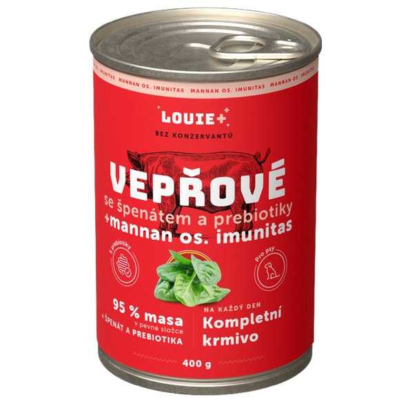 LOUIE konzerva pre psov bravčové, špenát a prebiotiká 400 g