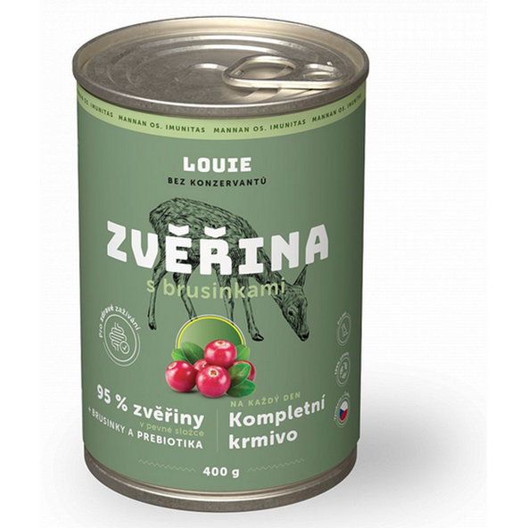 LOUIE konzerva pre psov divina a brusnice s prebiotikami 400 g