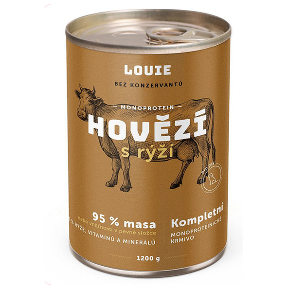 LOUIE konzerva pre psov hovädzie s ryžou 1200 g