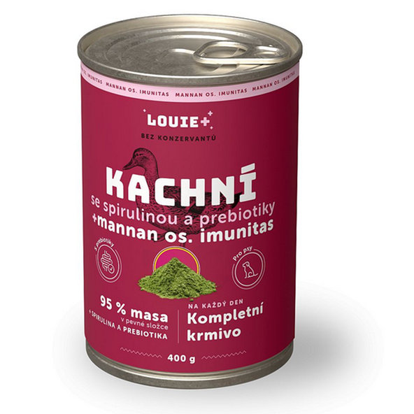 LOUIE konzerva pre psov kačka, spirulina a prebiotiká 400 g