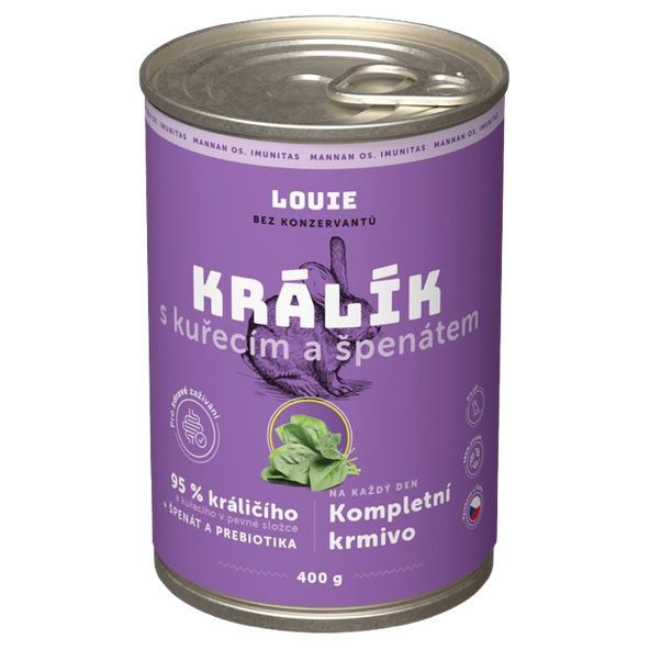 LOUIE konzerva pre psov králik so špenátom 400 g