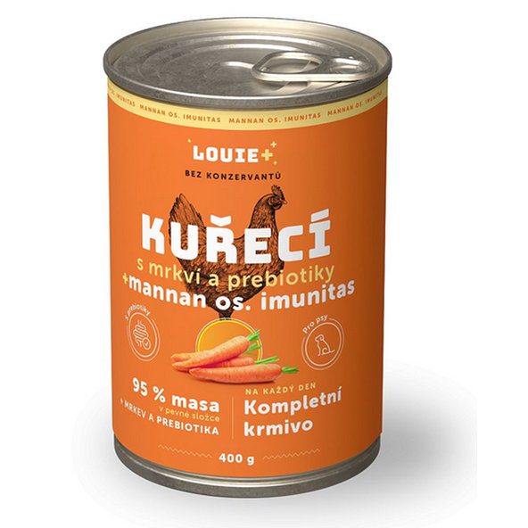 LOUIE konzerva pre psov kuracie a mrkva s prebiotikami 400 g