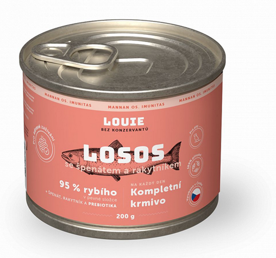 E-shop LOUIE konzerva pre psov losos, rakytník a špenát s prebiotikami 200 g
