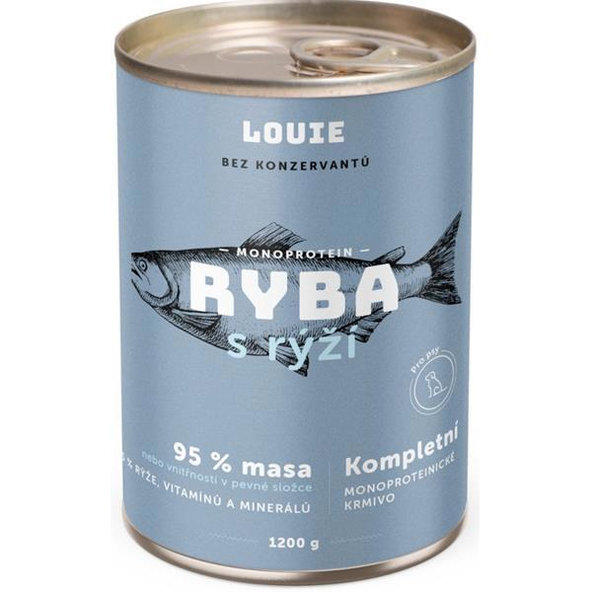 LOUIE konzerva pre psov ryba s riasou 1200 g