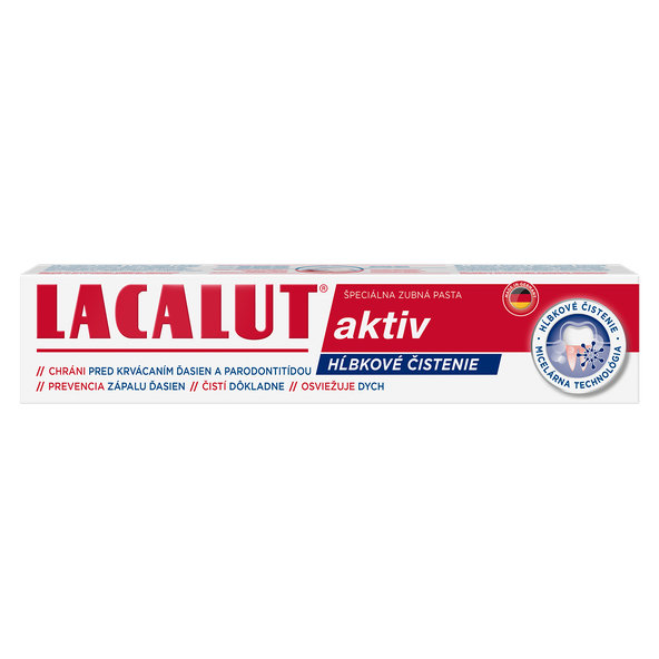 Lacalut Aktiv Hĺbkové čistenie zubná pasta micelárna technológia 75 ml