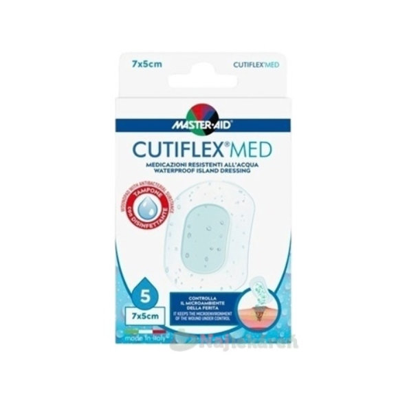 MASTER AID CUTIFLEX MED Rýchloobväz transparentné sterilné vodeodolné krytie na rany 7x5cm 5ks