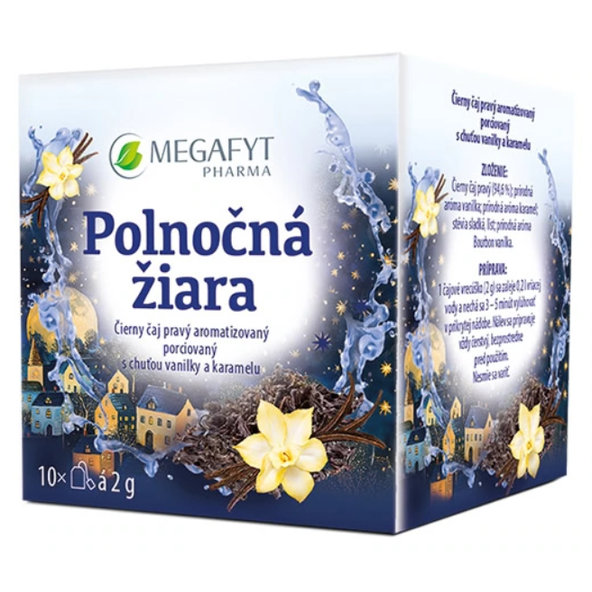 MEGAFYT Polnočná žiara čierny čaj s chuťou vanilky a karamelu porciovaný 10x2g