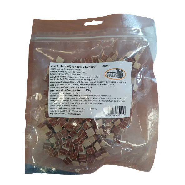 Maškrta Salač jahňací sendvič s treskou pre psy 250g