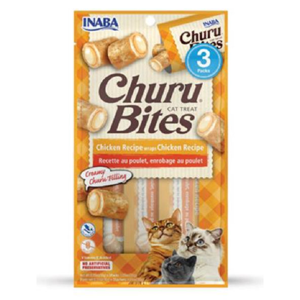 Maškrta pre mačky Inaba Churu Bites cat Kura 3tuby 30g