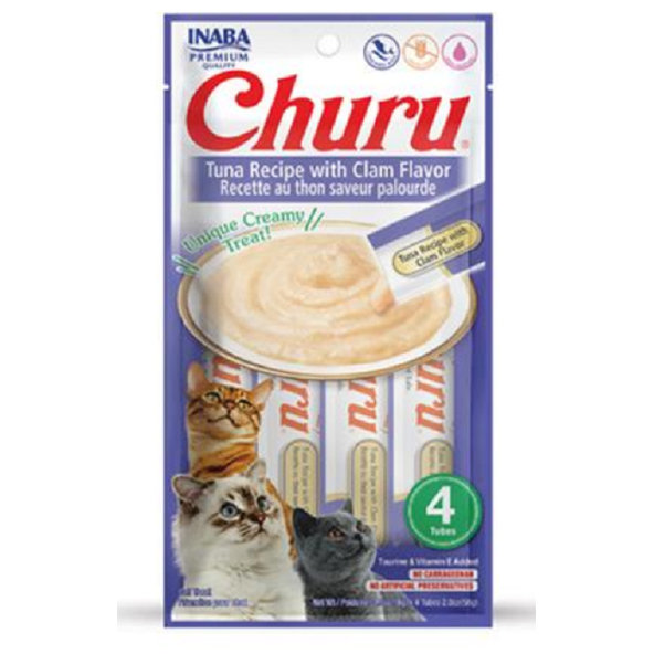 Maškrta pre mačky Inaba Churu Pyré cat Tuniak s mušľami 4tuby 56g