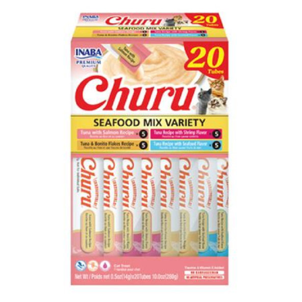 Maškrta pre mačky Inaba Churu cat Morské plody 4 príchute 20túb 280g