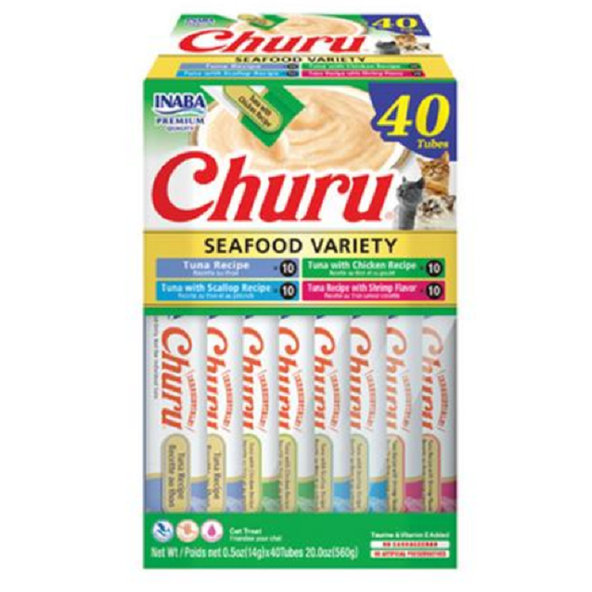 Maškrta pre mačky Inaba Churu cat Tuniak s morskými plodami 4 príchute 40túb, 560g