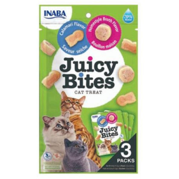 Maškrta pre mačky Inaba Juicy Bites cat Vývar & Kalamáre 3x11,3g