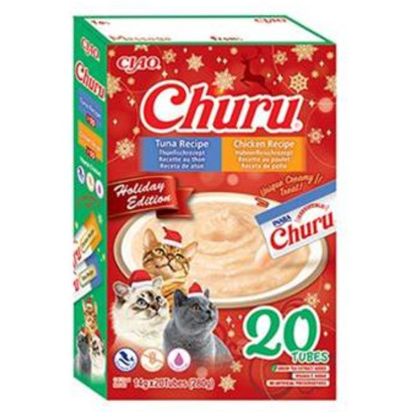 Maškrty pre mačky Inaba Churu Cat Vianočný Gift Box Tuniak & Kura 20túb, 280g