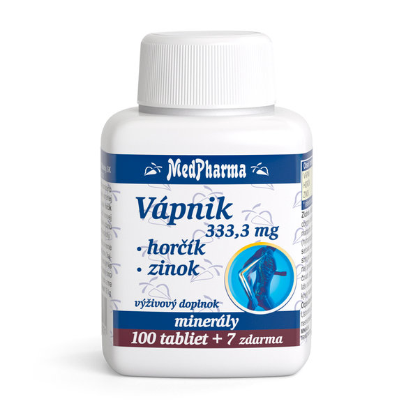MedPharma VÁPNIK 333,3 mg + Horčík + Zinok tablety 100+7 zadarmo
