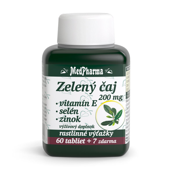 MedPharma ZELENÝ ČAJ 200 MG + Vit. E + Selén + Zinok tablety 60+7 zadarmo